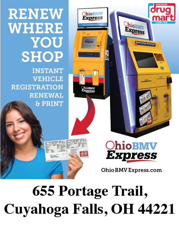 Ohio BMV Express self-service registration kiosk at Discount Drug Mart, 655 Portage Trail, Cuyahoga Falls
